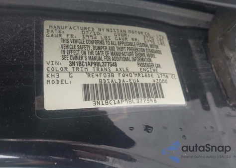 2011 Nissan Versa 1.8S from USA, damaged, VIN 3N1BC1AP9BL377548
